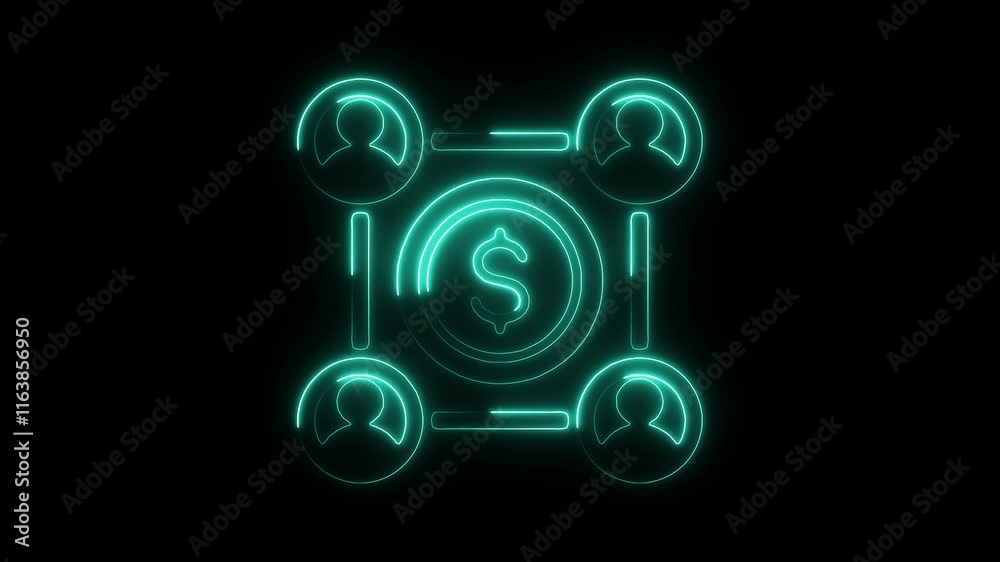 Glowing Neon Group Icon Animation on Black Background - HD Motion Graphics Video for Teamwork and Collaboration