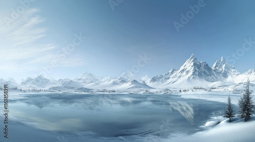 Wallpaper Mural Serene winter landscape with snow-capped mountains reflected in a frozen lake. Torontodigital.ca