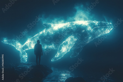 Jonah inside the glowing silhouette of a whale,
