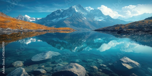 Bachalpsee reflecting majestic eiger, mönch and jungfrau peaks in the swiss alps