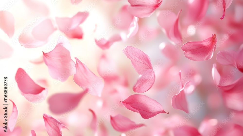 Fototapeta premium Wind swirls with flower pink petals isolated on transparent background. Vector realistic illustration of spiral air vortex with flying blossom petals, magic dust splash