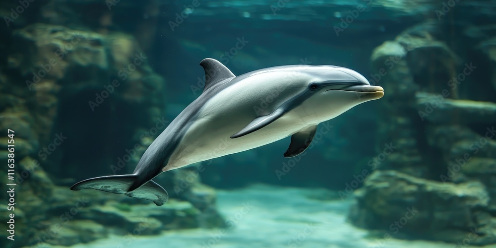 A close-up of a Maui dolphin swimming near the coast, highlighting its unique characteristics. A close-up of a Maui dolphin swimming near the coast, highlighting its unique characteristics.