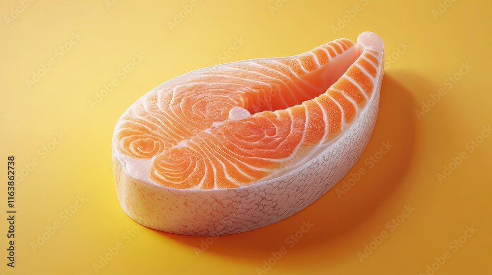 Fresh Salmon Slice on Bright Yellow Background for Culinary Use Fresh Salmon Slice on Bright Yellow Background for Culinary Use