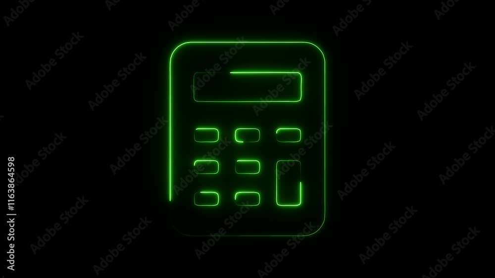 Glowing Neon Calculator Icon Animation on Black Background - HD Motion Graphics Video for Finance and Math Glowing Neon Calculator Icon Animation on Black Background - HD Motion Graphics Video for Finance and Math
