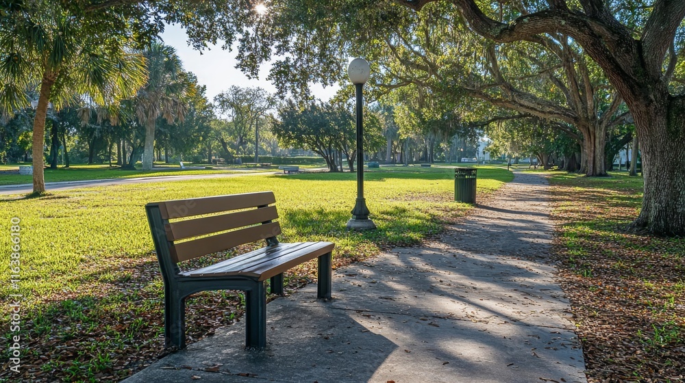 Bench with free wifi in park, outdoor place with hotspot public access zone, wireless internet. Summer city landscape area with green trees, litter bin and street lamps. Cartoon vector illustration Bench with free wifi in park, outdoor place with hotspot public access zone, wireless internet. Summer city landscape area with green trees, litter bin and street lamps. Cartoon vector illustration