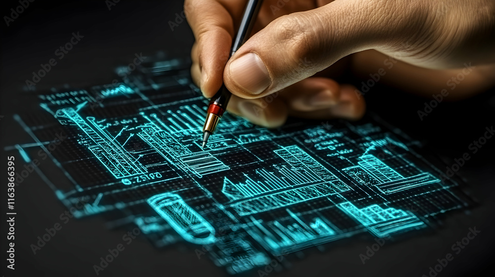 Naklejka premium Data Visualization, Hand Sketches Financial Charts and Graphs for Business Analysis