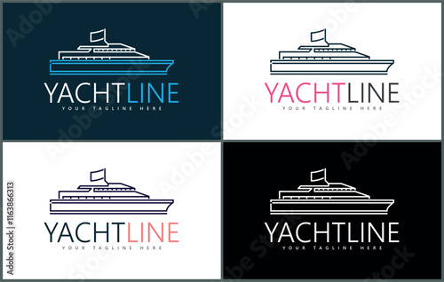 Yacht boat ship line art luxury logo set template design