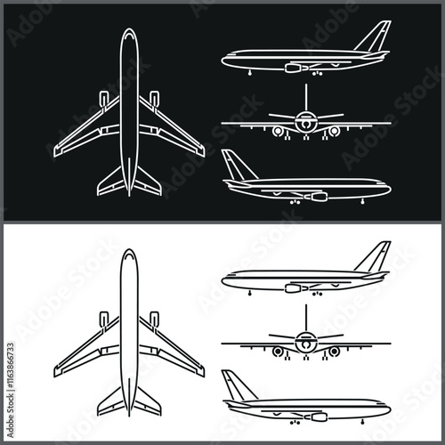 Aircraft plane line art silhouette vector set template design