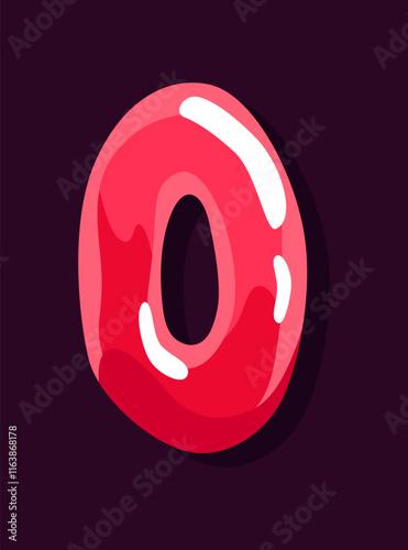Jelly colorful letter O. Soft glossy multicolored candy font. Isolated bright delicious sweet alphabet, lollipop or marmalade ABC. Vector illustration