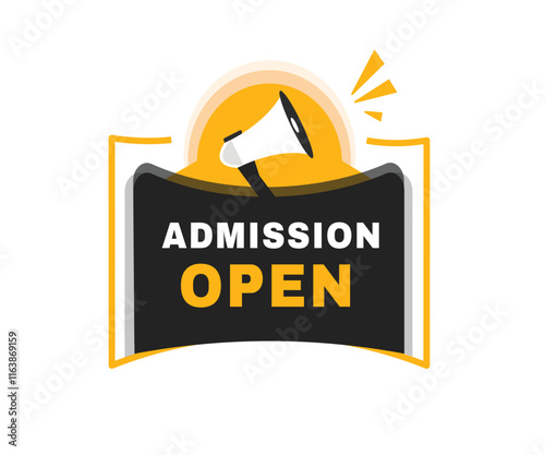 Admission open banner flat label and icon megaphone icon. Vector design sign.