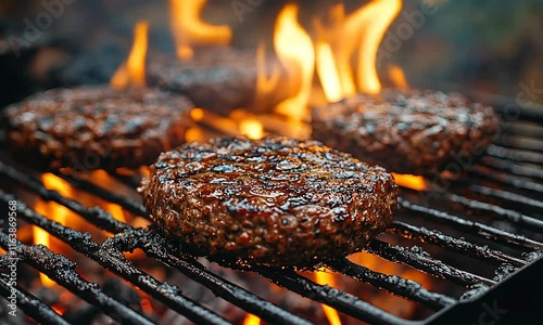 Grilling burgers over an open flame, showcasing a delicious barbecue scene.