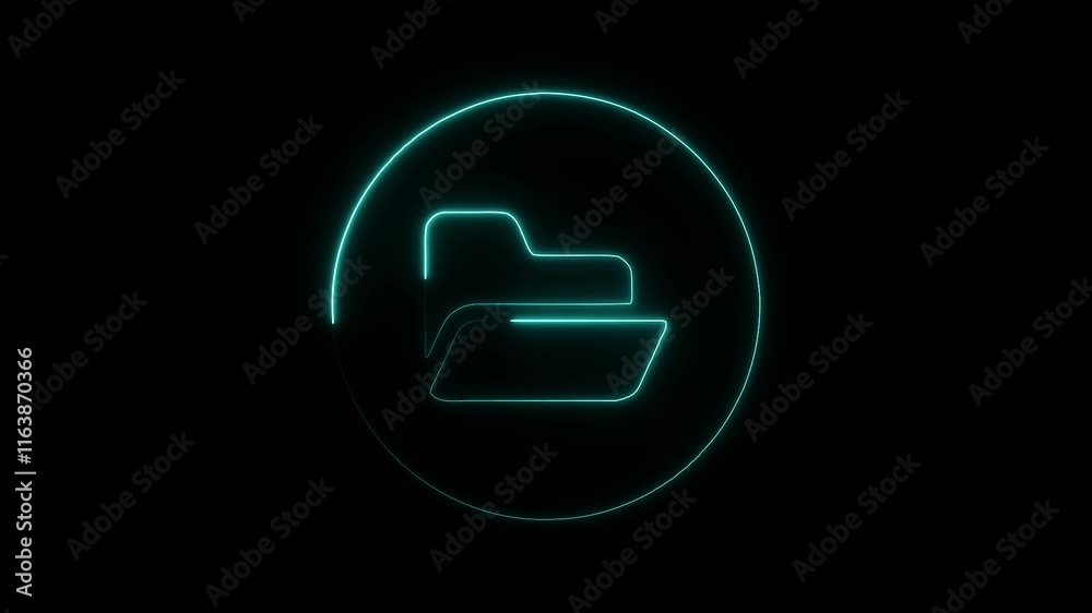 Glowing Neon Folder Icon, File Management, Digital Storage, HD Video Motion Graphic Animation on Black Background Glowing Neon Folder Icon, File Management, Digital Storage, HD Video Motion Graphic Animation on Black Background