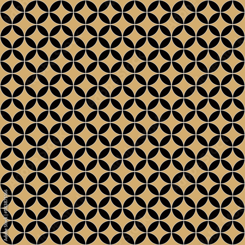 Japanese Pattern: Shippo Filled Seamless Design - Black on Gold (七宝_塗り 黒 金 和柄) photo