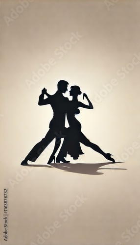 A silhouette of a tango dancing couple in an elegant and dramatic pose. photo