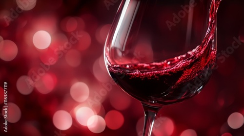 Obraz na płótnie A swirl of deep red wine cascades elegantly into a clear glass, surrounded by a vibrant blurred background that hints at an evening celebration with warm lights w salonie