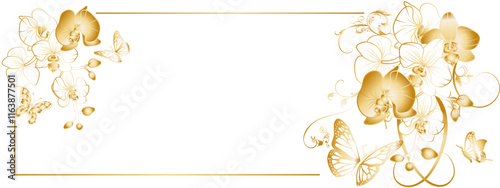 orchids golden gradient  with butterfly on white background4