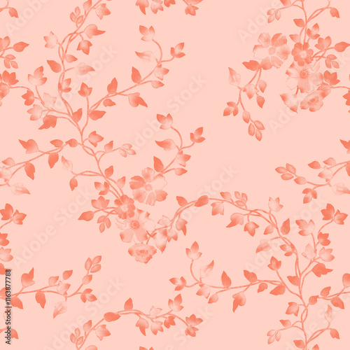 Beautiful floral pattern in vintage folk style. Hand-drawn flowers, leaves, berries on a dark background. Creative botanical backdrop for prints, wallpapers, fabrics