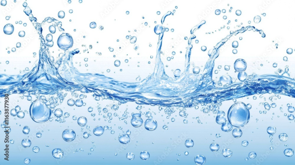 Water background, air bubble spheres on blue aqua backdrop. Template for advertising, Save planet resources and ecology protection concept with liquid balls or drops, Realistic 3d vector illustration Water background, air bubble spheres on blue aqua backdrop. Template for advertising, Save planet resources and ecology protection concept with liquid balls or drops, Realistic 3d vector illustration