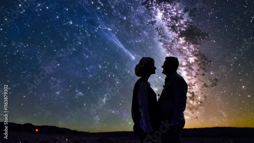 Silhouette of Couple Holding Hands Against Sunset Sky, Romantic and Heartwarming Scene for Love Stories and Relationship Videos, Emotional Connection.