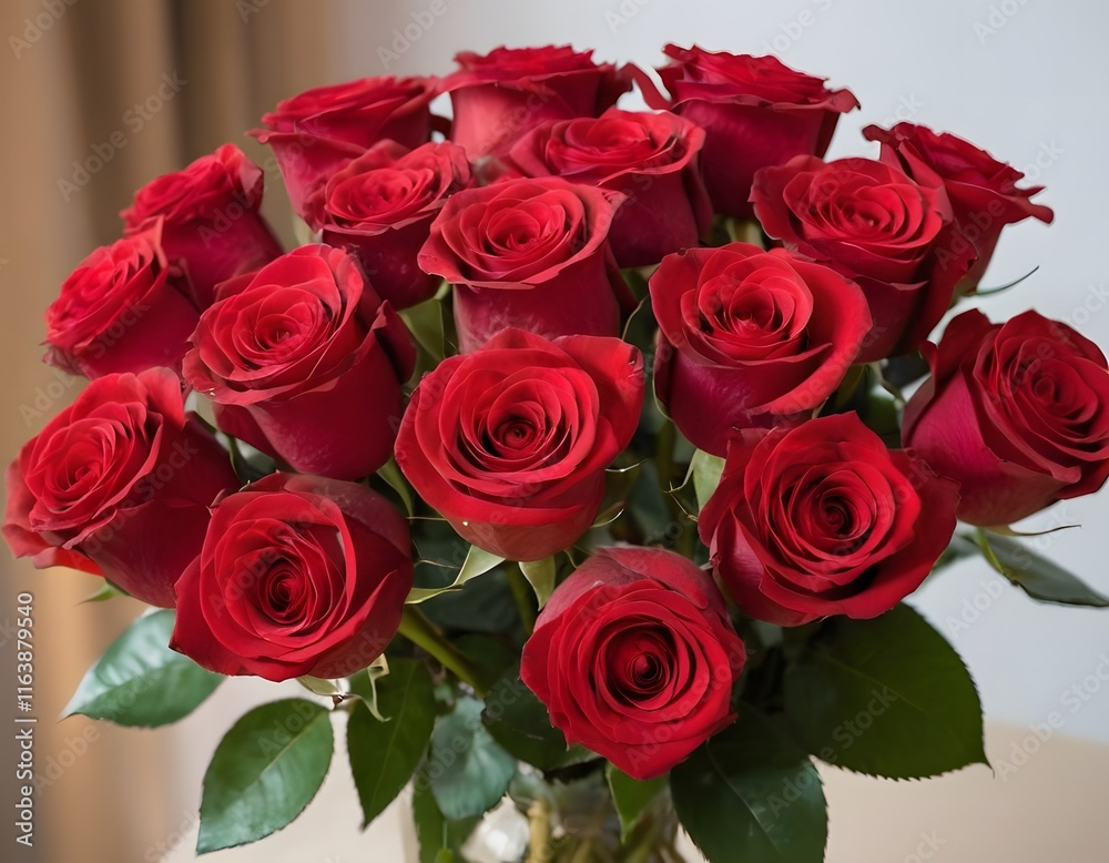 Obraz premium Bouquet of red rose flowers valentine day wedding anniversary celebration concept closeup shot