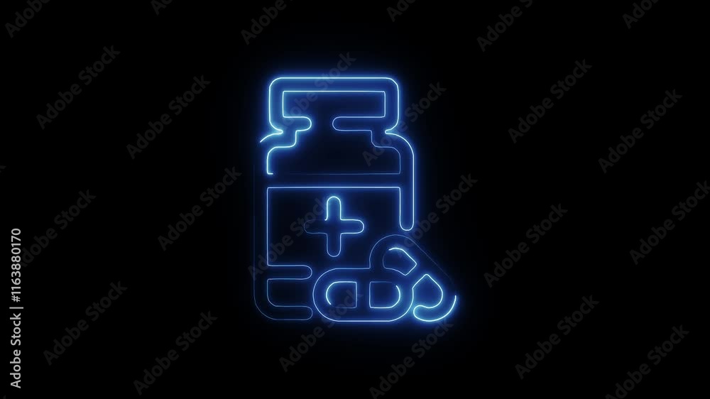 Glowing Neon Pills and Bottle on Black Background – HD Motion Graphic Animation for Healthcare Glowing Neon Pills and Bottle on Black Background – HD Motion Graphic Animation for Healthcare