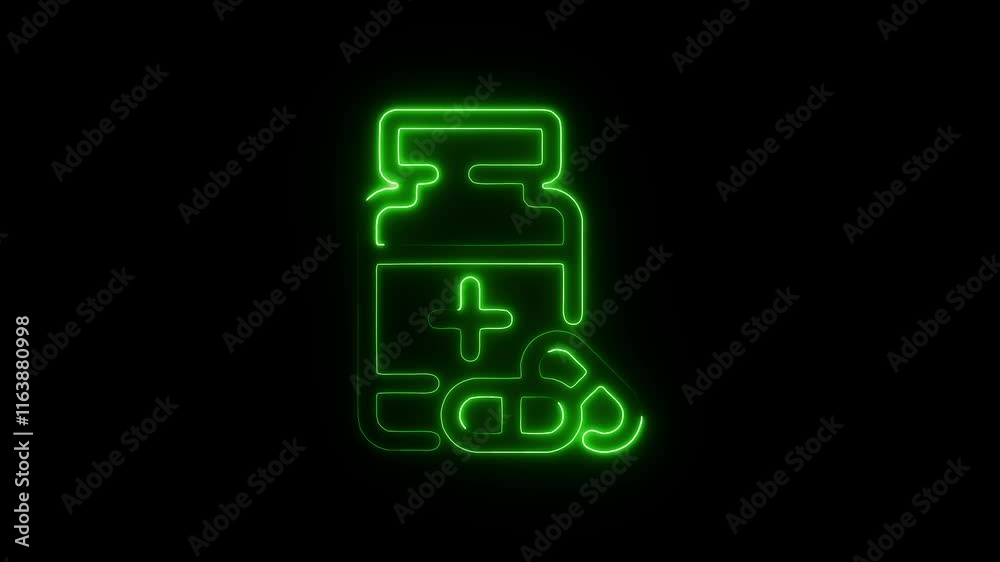 Glowing Neon Pills and Bottle on Black Background – HD Motion Graphic Animation for Healthcare Glowing Neon Pills and Bottle on Black Background – HD Motion Graphic Animation for Healthcare