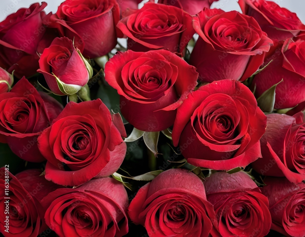 Obraz premium Bouquet of red rose flowers valentine day wedding anniversary celebration concept closeup shot