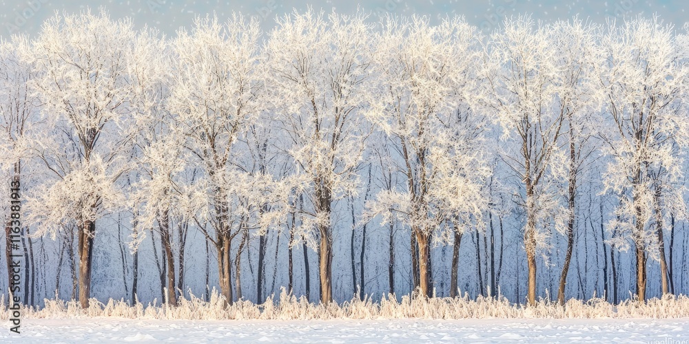 Obraz premium A forest of snow-covered trees, their branches heavy with fresh snow.