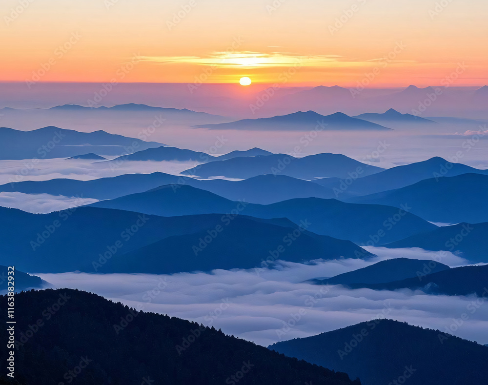 Fototapeta premium 산의 일출 / Sunrise Over Mountains