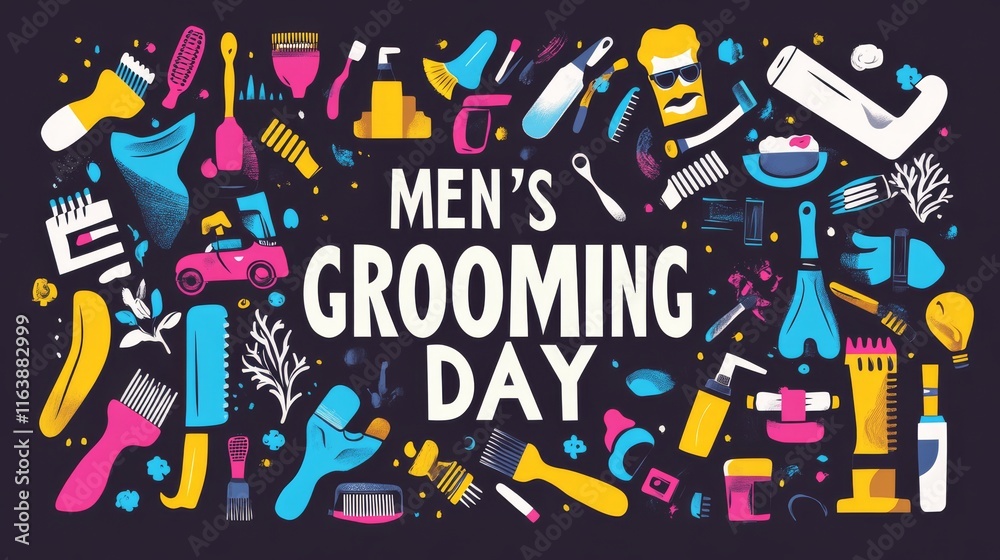 Fototapeta premium Colorful text typography illustration National Men's grooming day on white or black background is perfect.