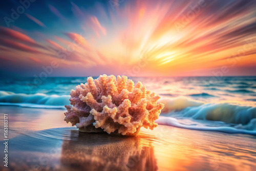 serene coral reef at sunset, showcasing vibrant colors and gentle waves. tranquil scene evokes sense of peace and natural beauty, perfect for relaxation