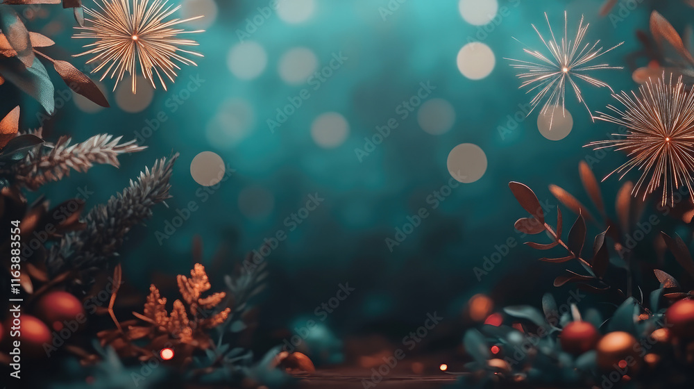 Fototapeta premium A blue background with a bunch of Christmas decorations including a bunch of red
