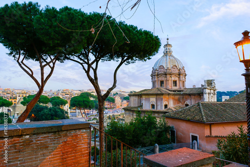 The view on the dome of Santi Luca e Martina and Roman Forum, Rome, Italy