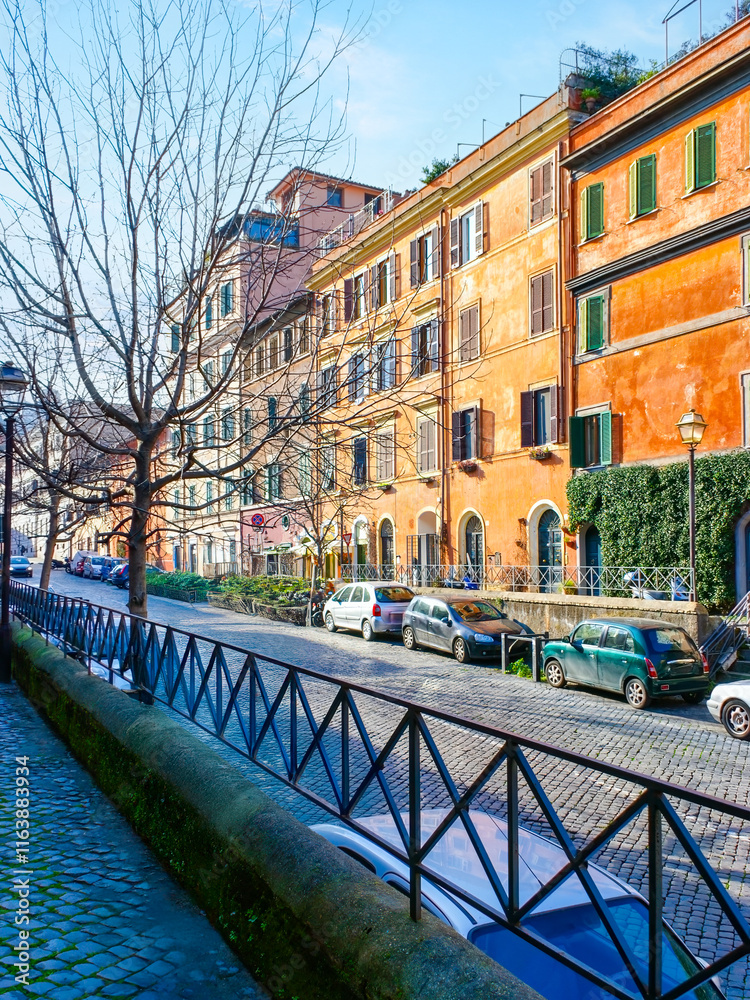 Via Garibaldi street in Trastevere neighborhood, Rome, Italy