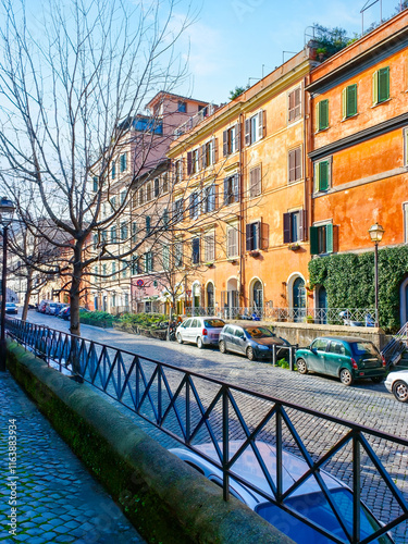Obraz na płótnie Via Garibaldi street in Trastevere neighborhood, Rome, Italy w salonie