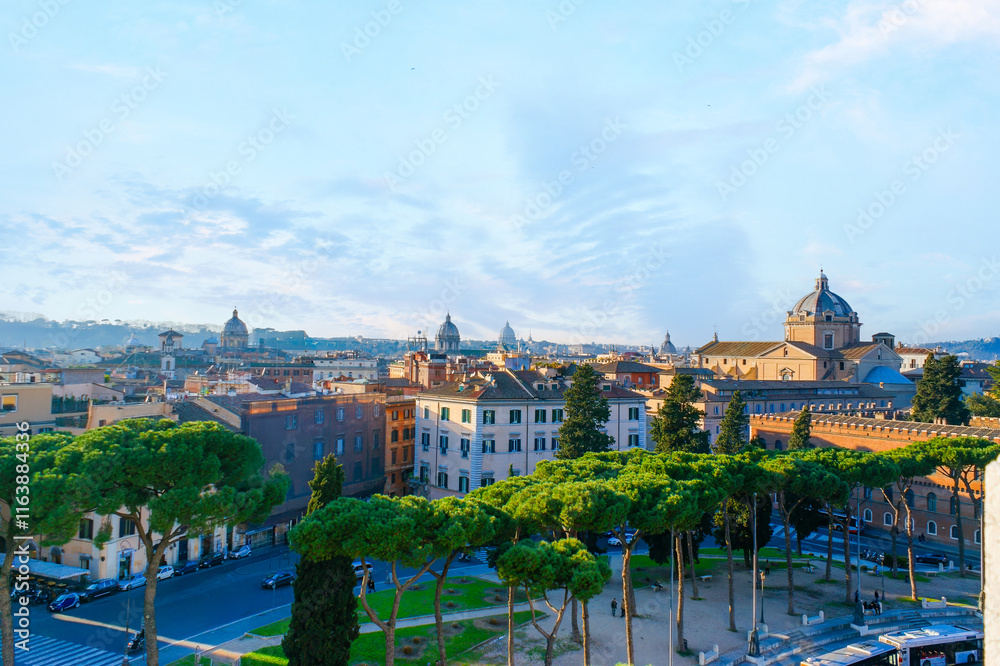 The view on Piazza d'Aracoeli and surrounding medieval buildings, Rome, Italy