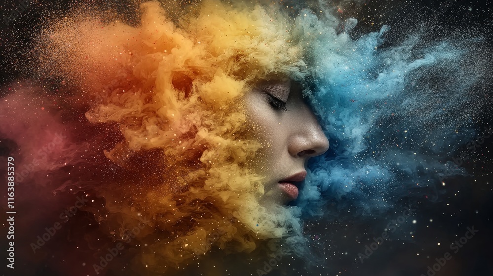 Colorful Smoke from Woman's Face Colorful Smoke from Woman's Face