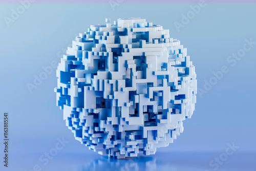 3D rendering of abstract pattern sphere against blue background photo