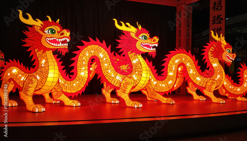  Illuminated dragon lantern display at festival photo