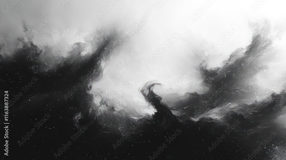 Fototapeta premium Abstract grayscale cloudscape, cosmic swirls.