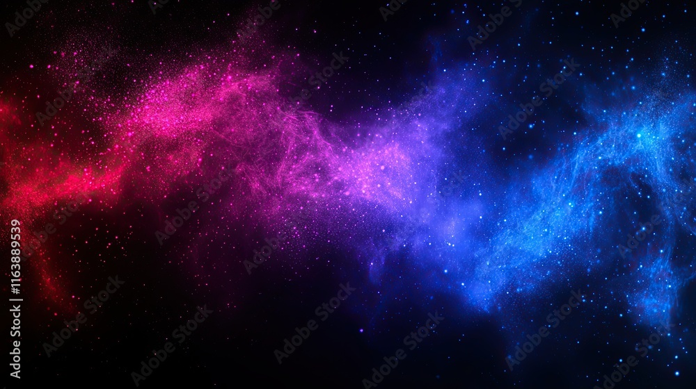 Fototapeta premium Colorful cosmic nebula with a blend of pink and blue hues illuminated against a dark backdrop