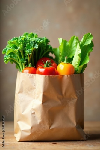 Colorful organic vegetables in paper eco shopping bag , food, veggies