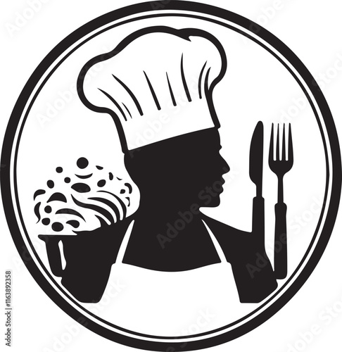 black and wight cheff logo type silhouette design