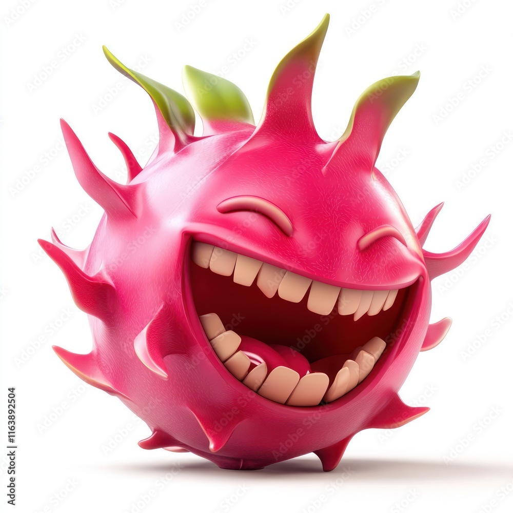 Laughing dragon fruit with a spiky top and a mischievous grin. vector style art 3d illustration Isolated on White Background Laughing dragon fruit with a spiky top and a mischievous grin. vector style art 3d illustration Isolated on White Background