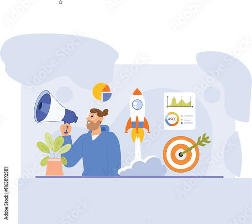 An inspiring depiction of innovative advertising, featuring a rocket launch symbolizing dynamic campaigns, growth, and breakthrough marketing strategies.