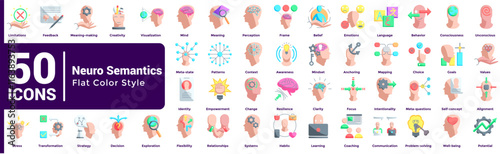 Neuro Semantics 50 icon set in flat color style