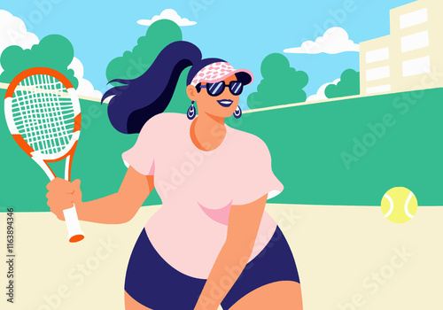 Woman with ponytail playing tennis at court