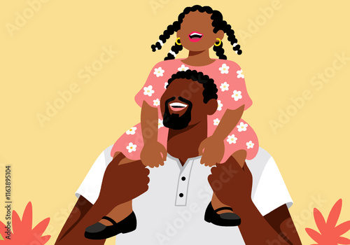 Happy father carrying daughter on shoulder