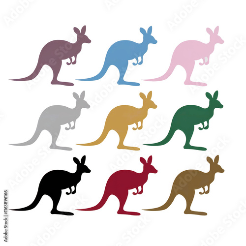  Set of kangaroo Silhouettes assorted colors transparent background clipart wild animal element graphic art design