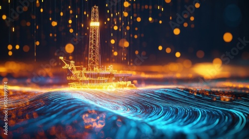 Colorful Seismic Waves with Drilling Equipment Icon
